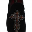 BLACK VELVET CRYSTAL CROSS LOAFERS