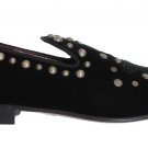 BLACK VELVET CROWN BEE STUDDED LOAFERS