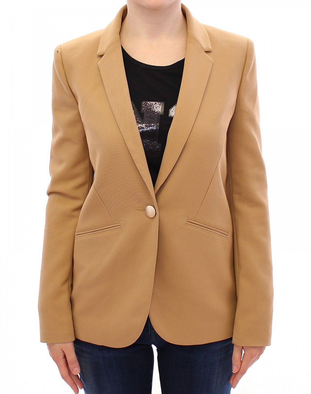 BEIGE ONE BUTTON BLAZER JACKET