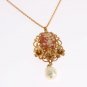 GOLD BRASS FLORAL RESIN SICILY PEARL NECKLACE