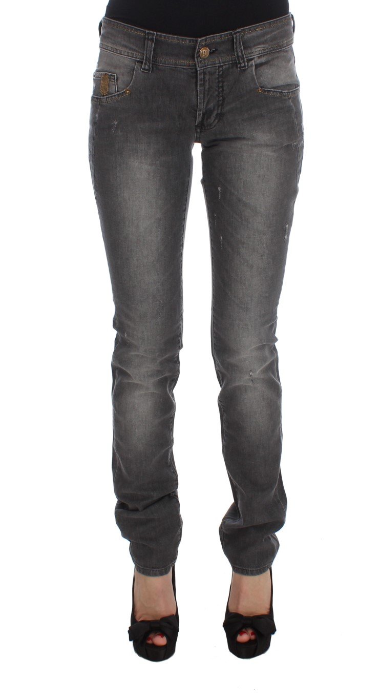GRAY WASH COTTON BLEND SLIM FIT STRETCH JEANS