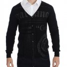 BLACK WOOL BUTTON DOWN LOGO CARDIGAN