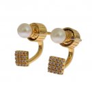 PEARL SCREW BACK CZ GOLD 925 SILVER EARRINGS PEARL SCREW BACK CZ GOLD 925 SILVER EARRINGS