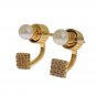PEARL SCREW BACK CZ GOLD 925 SILVER EARRINGS