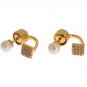 PEARL SCREW BACK CZ GOLD 925 SILVER EARRINGS