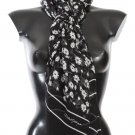 BLACK WHITE FLORAL PRINT SILK SCARF
