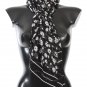 BLACK WHITE FLORAL PRINT SILK SCARF