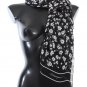 BLACK WHITE FLORAL PRINT SILK SCARF