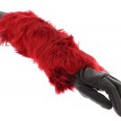 BROWN LEATHER RED FUR ELBOW GLOVES