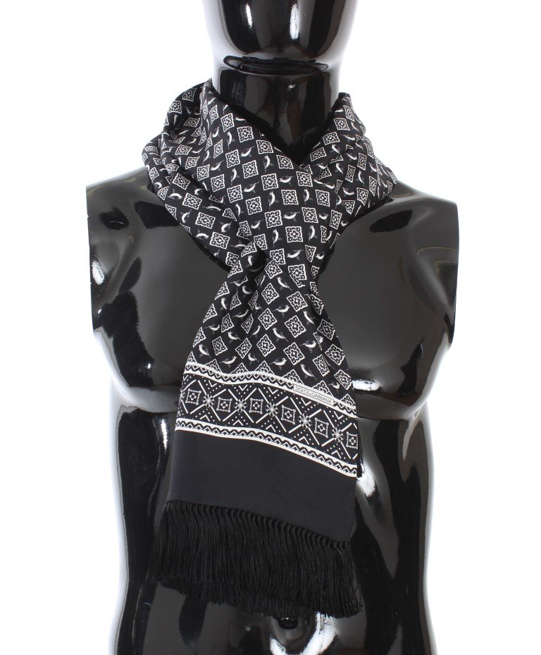 BLACK SILK PATTERN SCARF