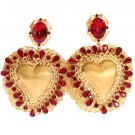 GOLD RED CRYSTAL SACRED HEART CLIP ON EARRING
