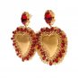 GOLD RED CRYSTAL SACRED HEART CLIP ON EARRING