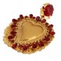 GOLD RED CRYSTAL SACRED HEART CLIP ON EARRING