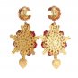 GOLD CRYSTAL RED ROSES HEART DANGLING CLIP ON EARRING