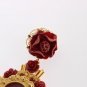 GOLD CRYSTAL RED ROSES HEART DANGLING CLIP ON EARRING