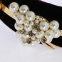 PURPLE VELVET GOLD BRASS PEARL CRYSTAL HEADBAND