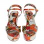 WHITE LEATHER ORANGES WEDGES SANDALS