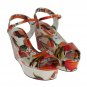 WHITE LEATHER ORANGES WEDGES SANDALS