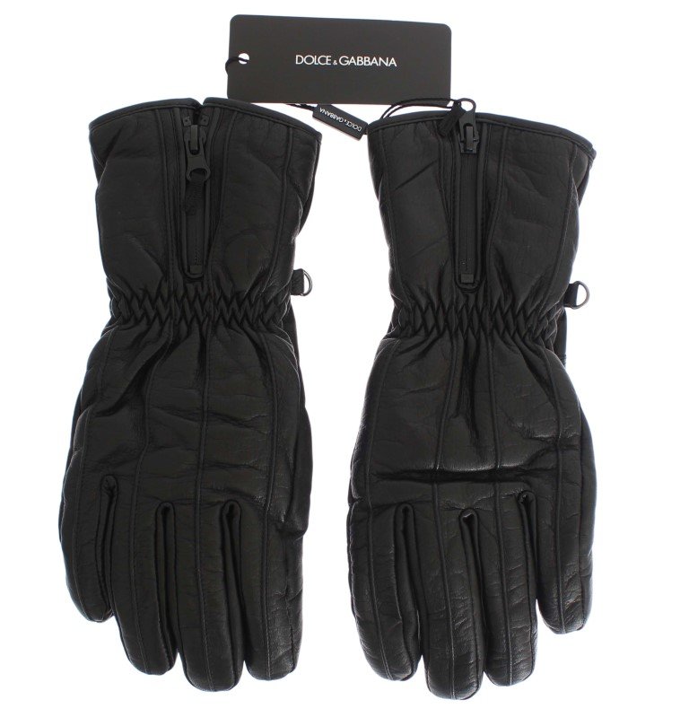 BLACK LEATHER PADDED WINTER GLOVES