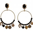 GOLD BRASS BLACK CRYSTAL EARRINGS