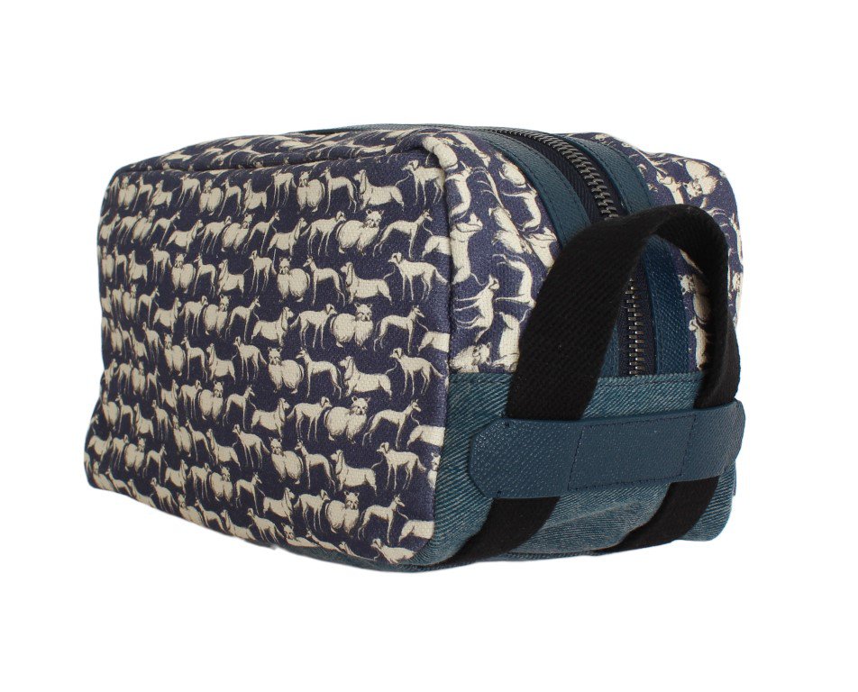 BLUE DOG PATTERN CANVAS TOILETRY BAG