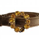 BROWN VELVET LEATHER CRYSTAL BUCKLE BELT