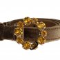 BROWN VELVET LEATHER CRYSTAL BUCKLE BELT