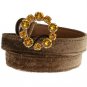 BROWN VELVET LEATHER CRYSTAL BUCKLE BELT