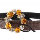 BROWN STRAW LEATHER CRYSTAL BUCKLE BELT