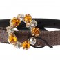 BROWN STRAW LEATHER CRYSTAL BUCKLE BELT