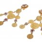 GOLD BRASS FLORAL COINS DANGLING CLIP ON EARRINGS
