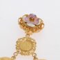 GOLD BRASS FLORAL COINS DANGLING CLIP ON EARRINGS