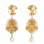 GOLD CAMMEO RESIN FLORAL DANGLING CLIP ON EARRINGS