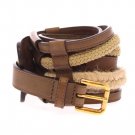 BROWN LEATHER LOGO STRAW BELT