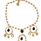 GOLD CHARM BLACK CRYSTAL STATEMENT NECKLACE