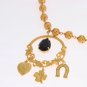 GOLD CHARM BLACK CRYSTAL STATEMENT NECKLACE