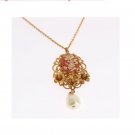 GOLD BRASS FLORAL RESIN SICILY PEARL NECKLACE
