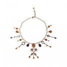 GOLD BRASS FLORAL CRYSTAL SACRED KEY CHARMS NECKLACE