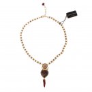 GOLD BRASS CRYSTAL ROSE SACRED HEART CHAIN NECKLACE