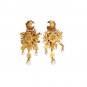 GOLD CRYSTAL RED ROSES HEART DANGLING CLIP ON EARRING