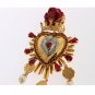 GOLD CRYSTAL RED ROSES HEART DANGLING CLIP ON EARRING