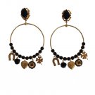 GOLD BRASS BLACK CRYSTAL EARRINGS