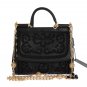 MISS SICILY SATCHEL BLACK LEATHER FLORAL RICAMO HANDBAG