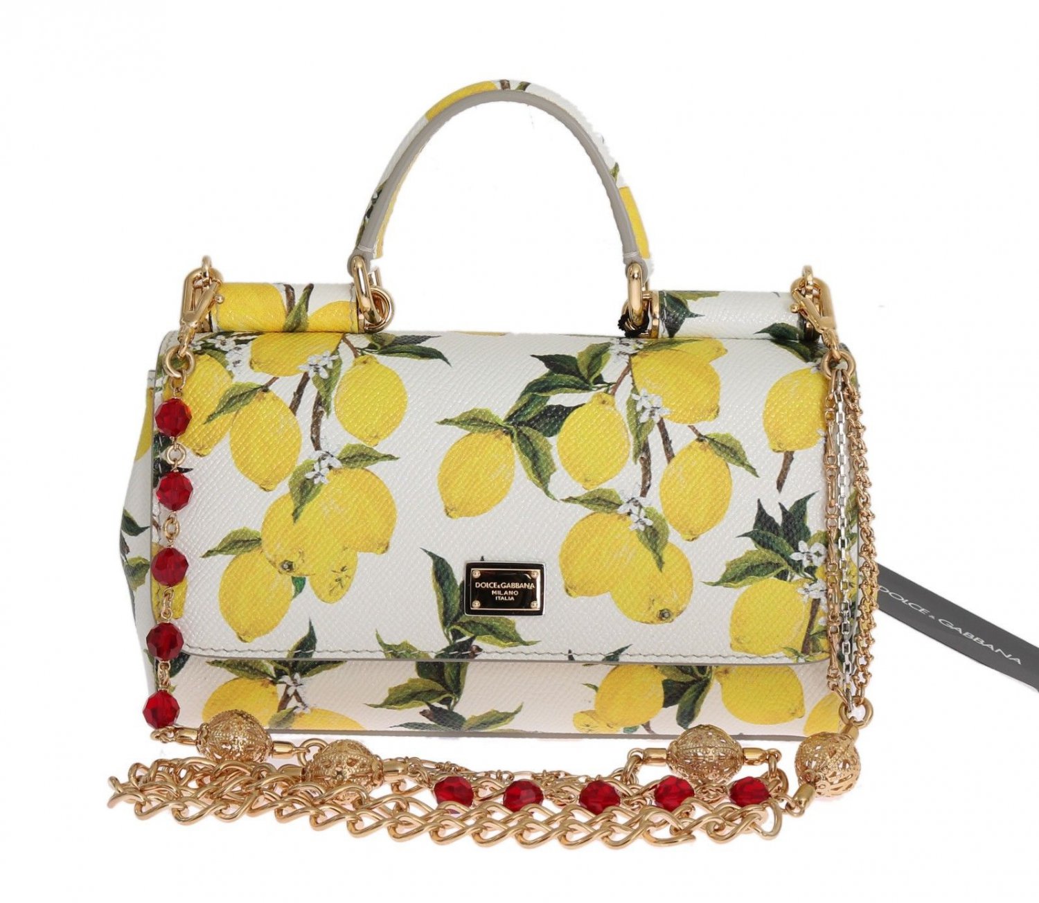 PURSE SICILY SATCHEL WHITE LEMON PRINT LEATHER SHOULDER CLUTCH