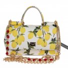 PURSE SICILY SATCHEL WHITE LEMON PRINT LEATHER SHOULDER CLUTCH