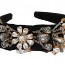 BLACK CRYSTAL SILK BRASS HEADBAND