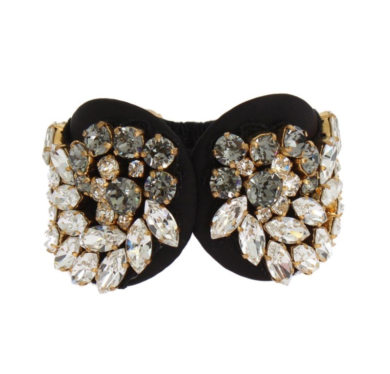 BLACK SILK CLEAR GRAY CRYSTAL BRACELET