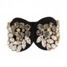 BLACK SILK CLEAR GRAY CRYSTAL BRACELET