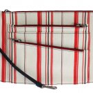 WHITE RED STRIPED LINEN SHOULDER MESSENGER BAG
