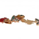 GOLD BRASS CRYSTAL LADYBIRDS LEAF STATEMENT BRACELET